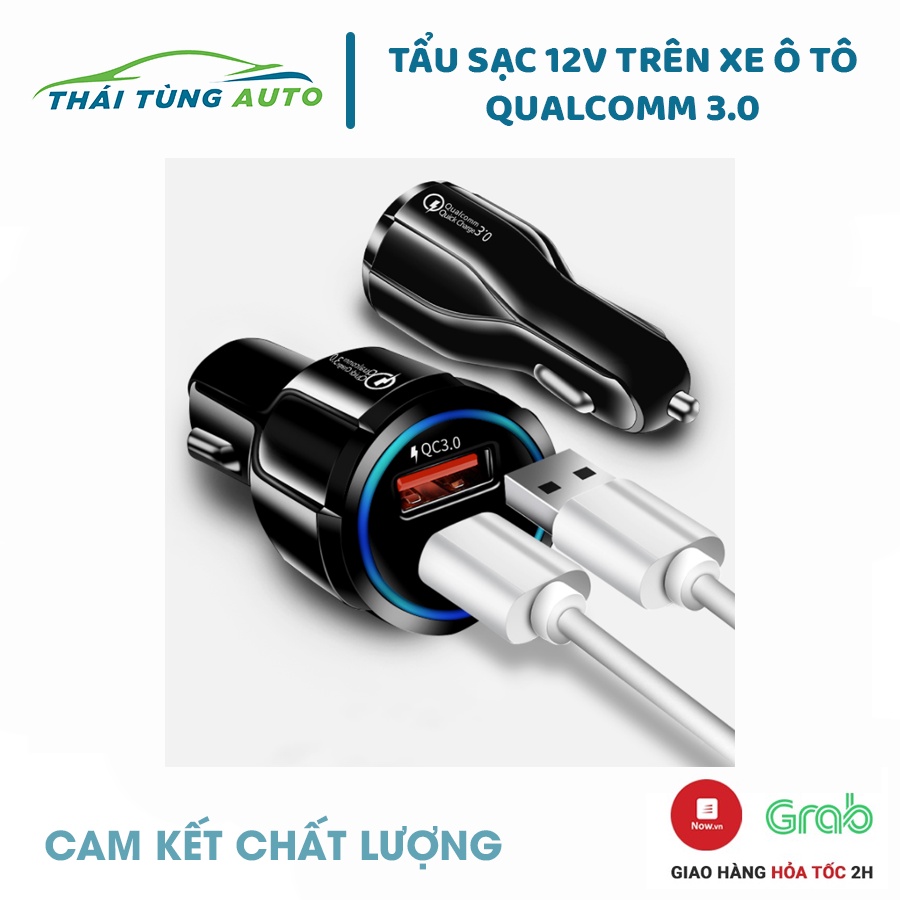 Cốc Sạc Nhanh Ô Tô,Tẩu Sạc Xe Hơi Qualcom 12V, Sạc Xe Ô Tô Siêu Nhanh An Toàn 2 Cổng USB 3.0 Đèn Led Cắm Tẩu