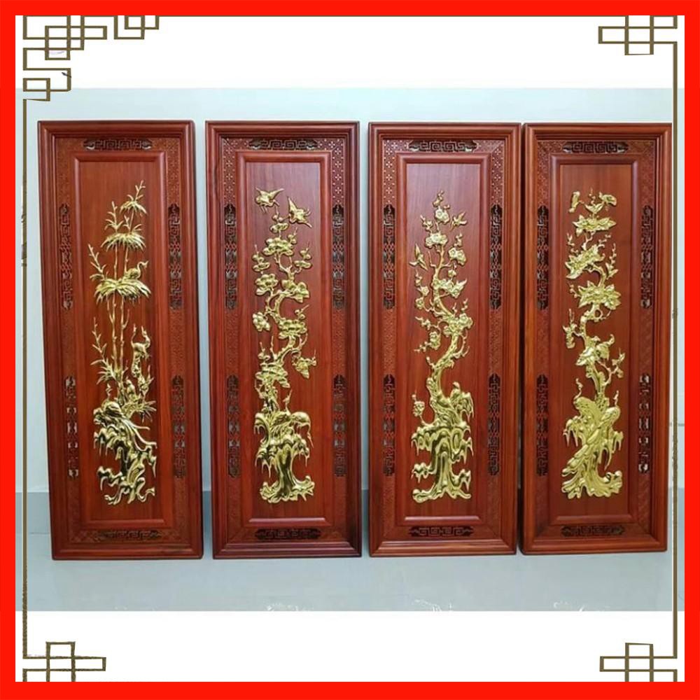 Bộ tranh gỗ hương tứ quý rát vàng tùng cúc trúc mai giá rẻ bất ngờ 38 x 108 x 3cm