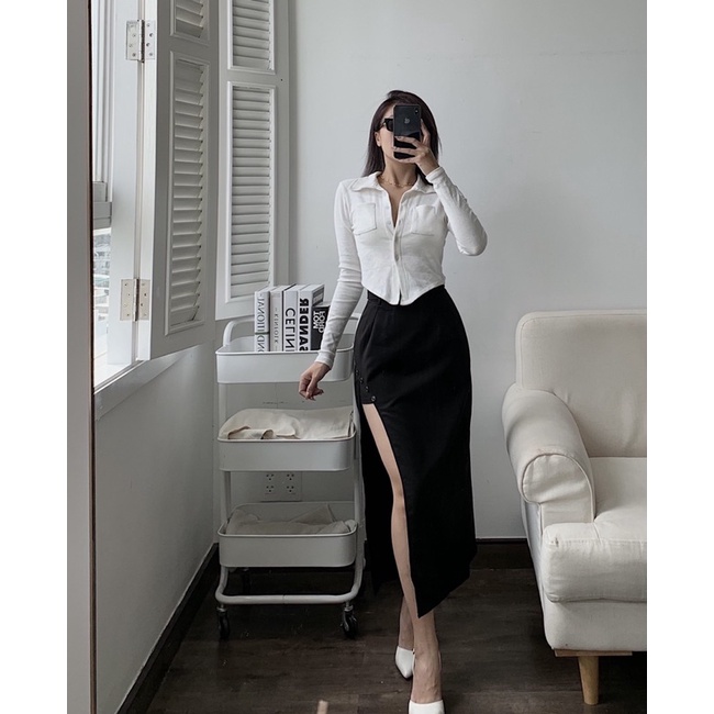 CHEERS - Áo crop tay dài mặc 2 kiểu