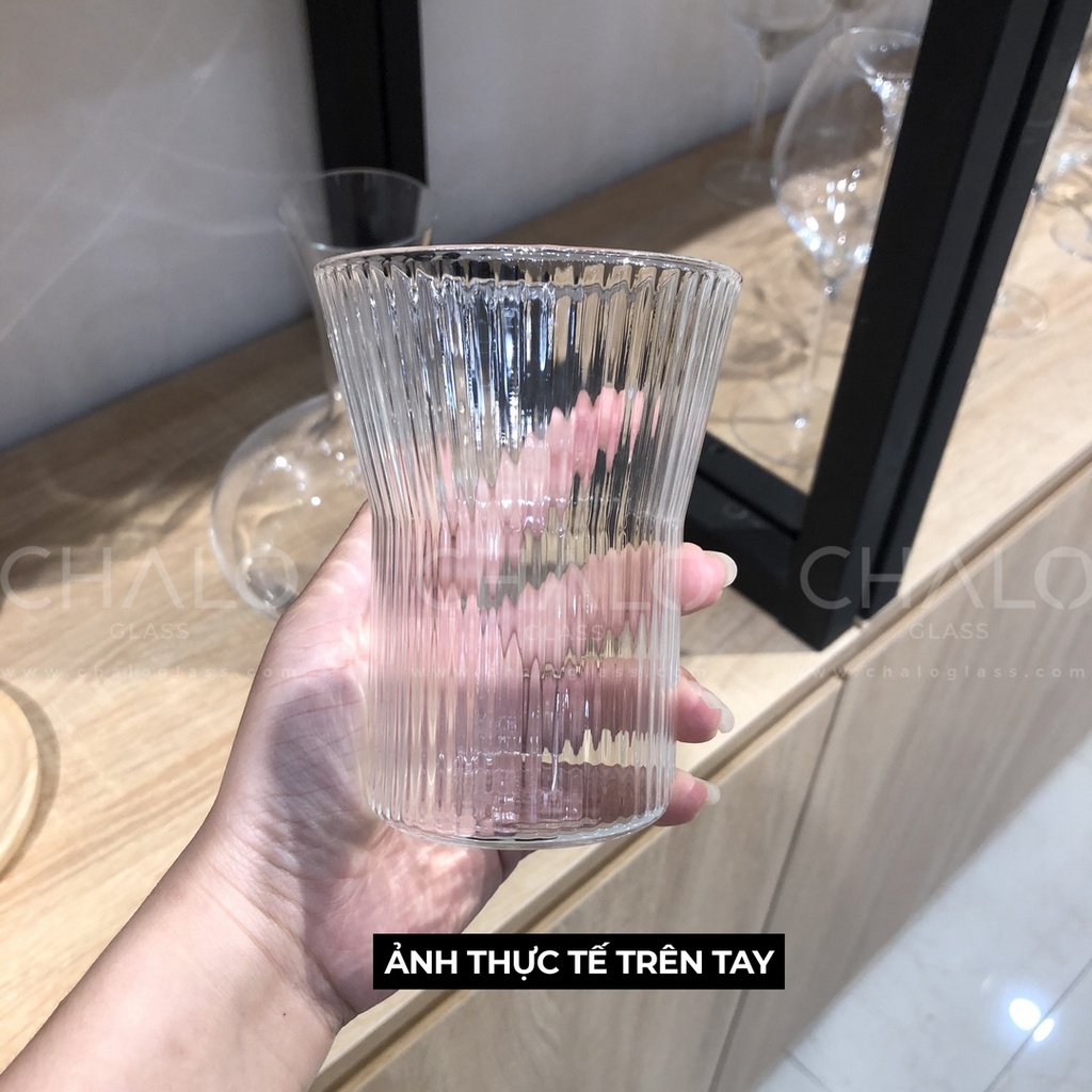 Ly thủy tinh sọc miệng loe thân trụ 360ml (Thủy tinh chịu nhiệt Borosilicat) - CS06
