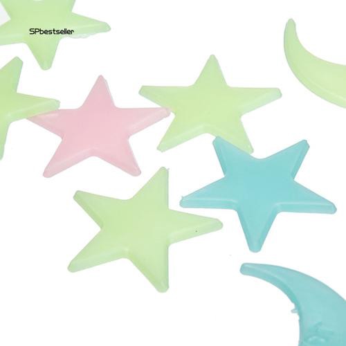 Bộ 20 hình dán dạ quang hình trăng sao trang trí tường