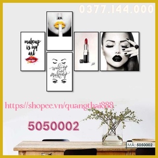 Bộ 5 Tấm Tranh canvas tráng gương treo tường trang trí phòng khách phòng ngủ phòng làm việc 5050002
