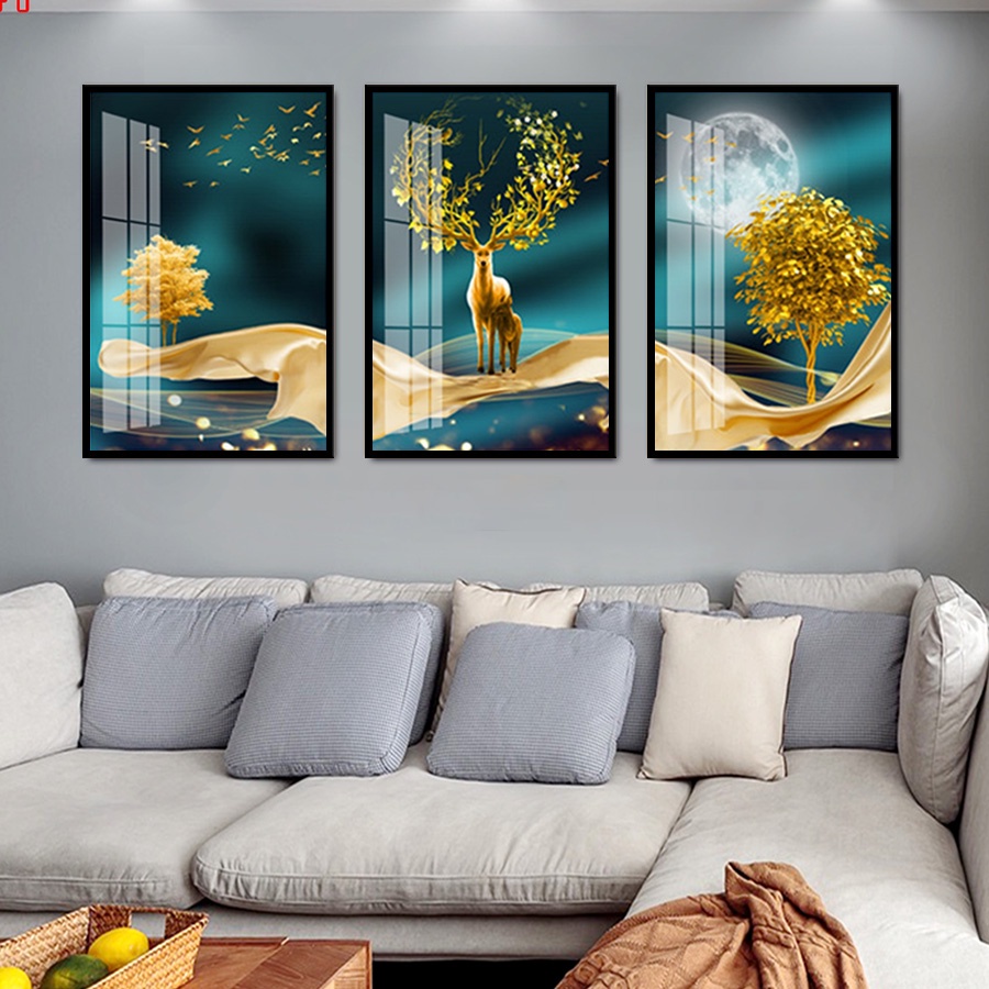 Tranh Treo Tường Hươu Vàng Tài Lộc - Tranh Phong Thủy Laminate Tráng Gương