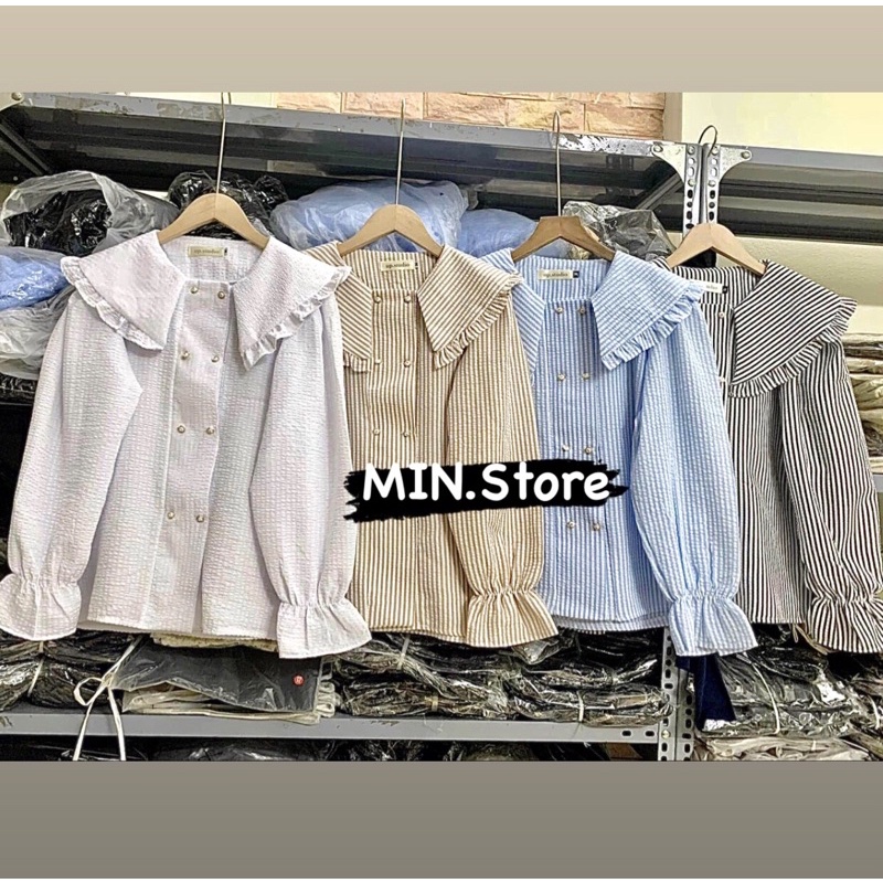 Áo sơ mi chất đũi xốp, cổ bèo phong cách tiểu thư