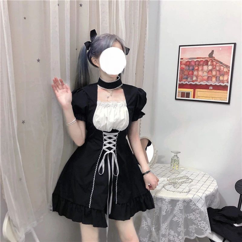 [Order] (L3) Váy đầm Gothic Lolita Lolita đan nơ dáng xòe loại đẹp màu đen