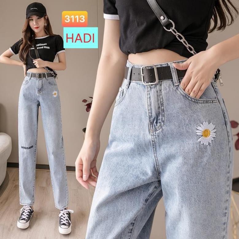 CHÁY TREND!!! ] QUẦN JEAN ỐNG RỘNG NỮ CAO CẤP HADI LƯNG SIÊU CAO THÊU HOA CÚC CHỮ CỰC PHONG CÁCH BẮT KỊP XU HƯỚNG- Đẹp