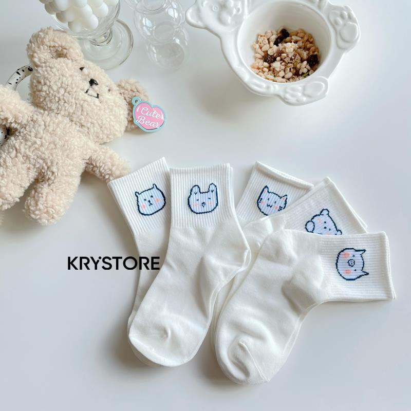 Tất vớ trắng cổ cao nam nữ cotton hình Cute dễ thương Krystore TC28