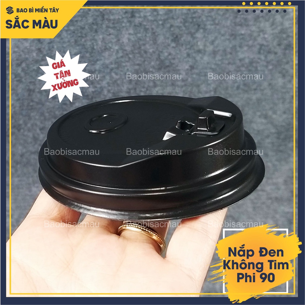 50 Nắp PP có nút bật trắng/ đen Phi 90, Nắp ly giấy