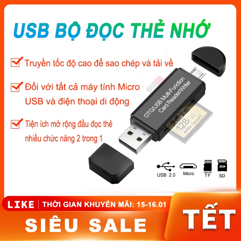 USB + OTG Micro SD / SDXC Bộ đọc thẻ TF Bộ điều hợp đa chức năng U Đĩa PC Điện thoại Bộ đọc thẻ nhớ [DKQ01]