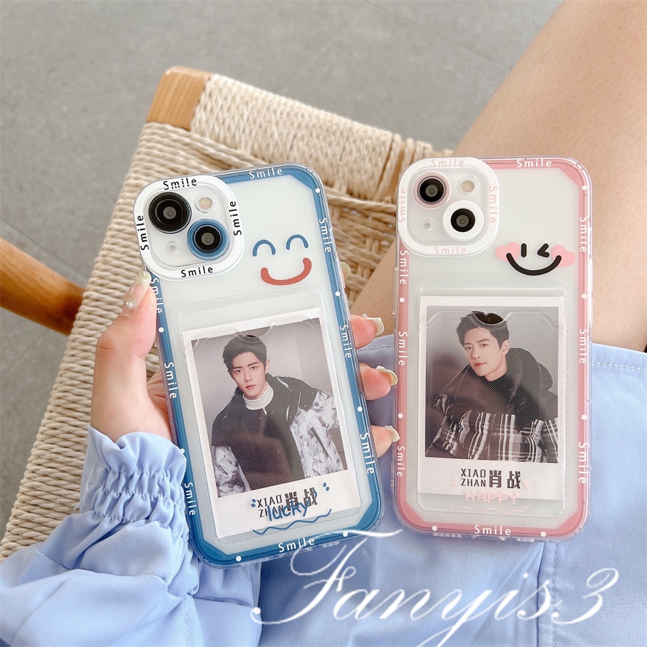 Ốp Điện Thoại TPU Mềm Trong Suốt Có Ngăn Đựng Thẻ Hình Mặt Cười Cho IPhone 14 13 12 11 Pro Max X XR Xs Max 8 7 Plus SE 2020