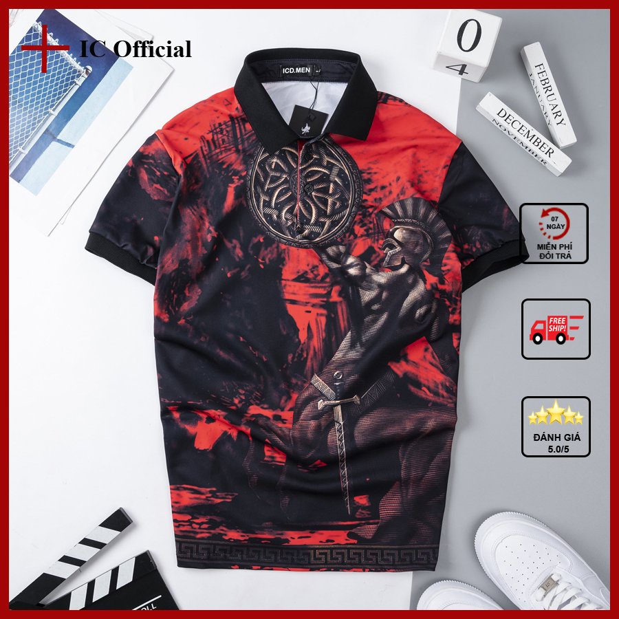 Áo POLO Hoạ Tiết ,Chất Vải Dạng Da Cá Dày Dặn