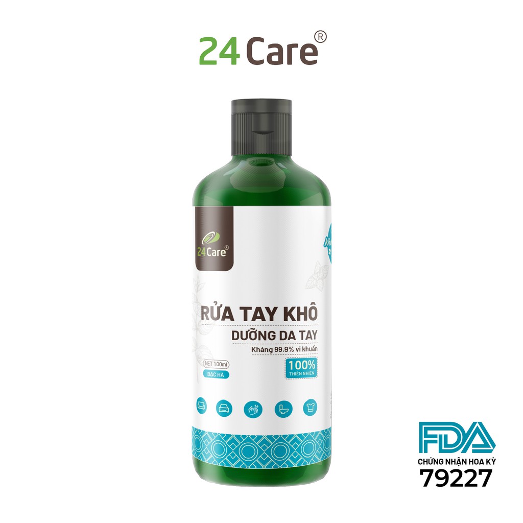 Nước rửa tay khô tinh dầu Cam 24Care 100ML– không cần rửa lại với nước, diệt khuẩn 99,9%