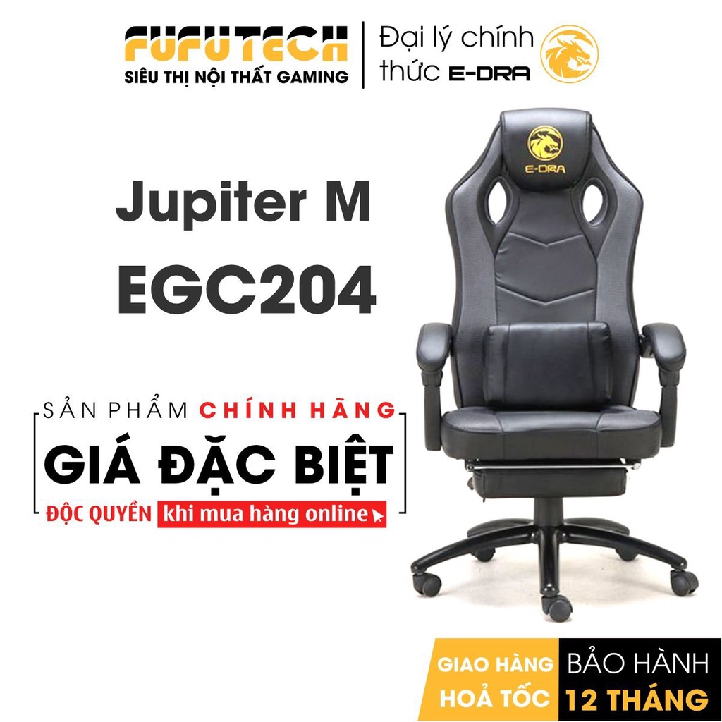 Ghế Gaming Edra Jupiter M EGC204 Black, Ghế Chơi Game Cao Cấp, Khung Chân Thép, Có Gác Chân