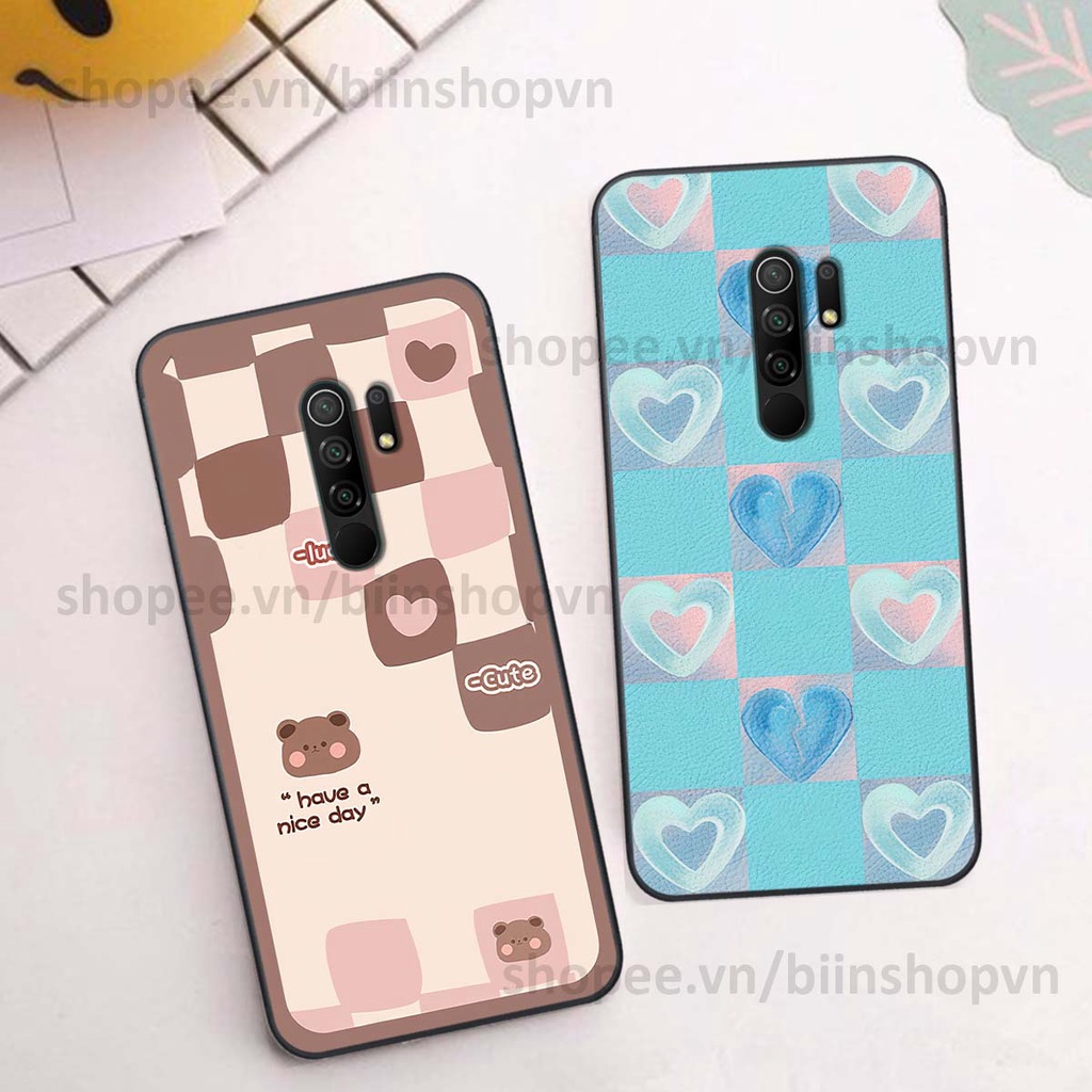 Ốp Xiaomi Redmi 9 caro trái tim nhiều màu sắc, đầy cá tính, khẳng định phong cách
