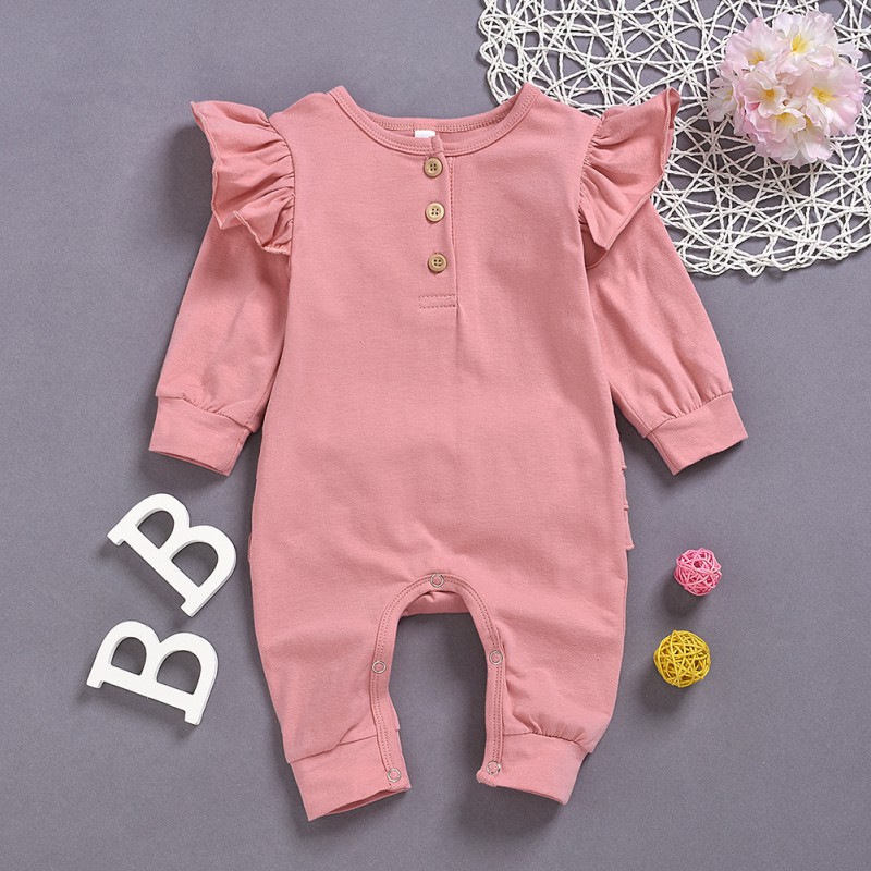 Áo liền quần dài tay phối bèo nhún xinh xắn cho bé gái