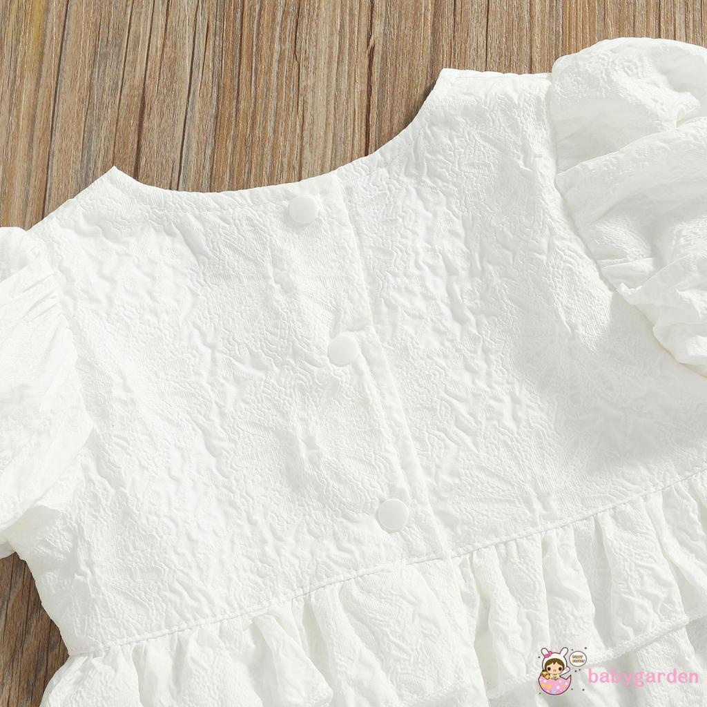 BABYGARDEN-0-24month Baby Girl Summer Jumpsuit, Puff Short Sleeve Square Neck Solid Lace Jacquard Ruffle Bodysuit