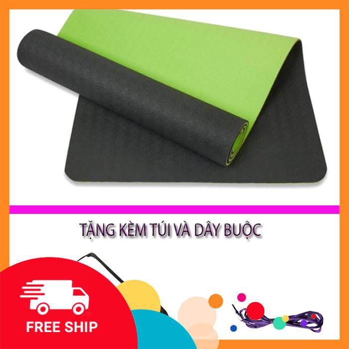 Thảm tập yoga TPE Đài Loan cao cấp + Tặng kèm túi và dây buộc (6mm + 8mm và đủ màu)