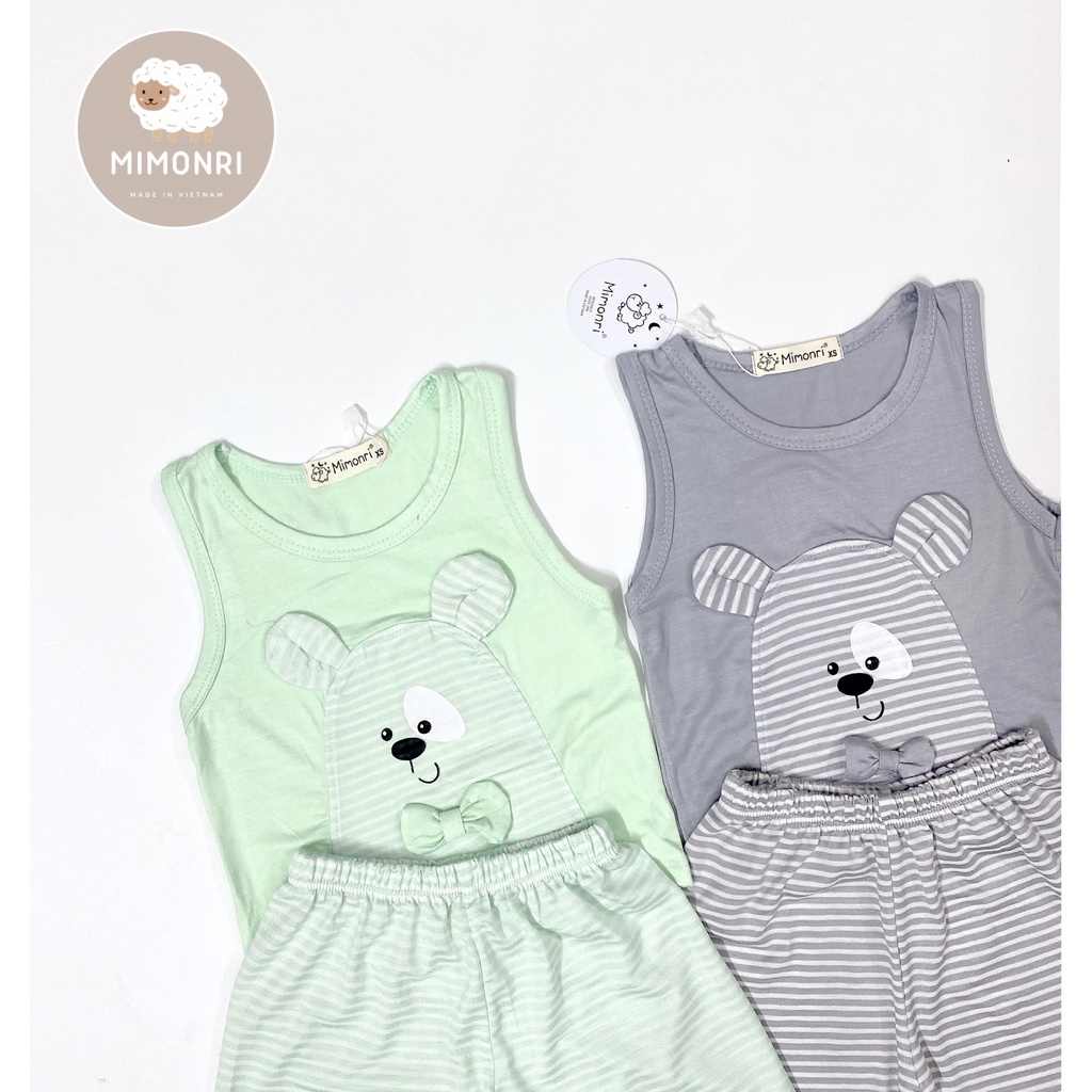 [SALE] Bộ Ba Lỗ Cho Bé Trai, Bé Gái KIMCHIBABY Vải Thun Lạnh Gấu Trúc Đính Nơ Quần Kẻ, Đồ Bộ Cho Bé Mặc Nhà KW2211
