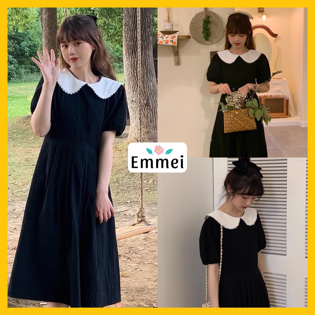 Váy nữ tiểu thư, váy dài đen cổ bèo Hàn Quốc E3 thời trang nữ emmei