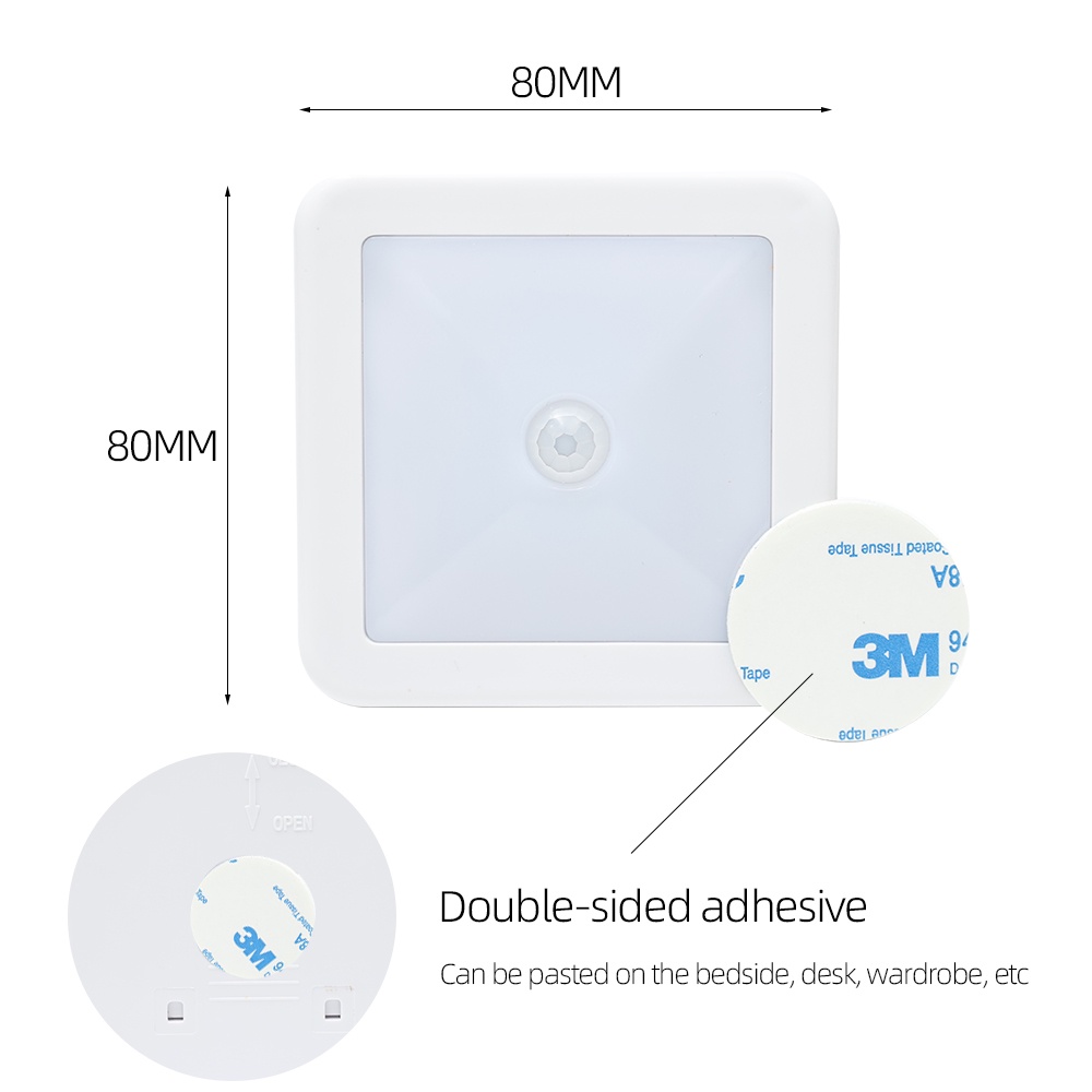 Đèn ngủ LED cảm biến chuyển động thông minh không dây hoạt động pin 3AAA điều chỉnh ánh sáng được