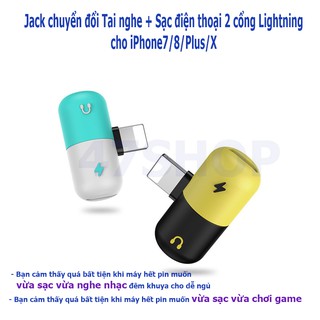 Jack chuyển đổi Tai nghe + Sạc điện thoại 02 cổng Lightning cho iPhone7/8/Plus/X