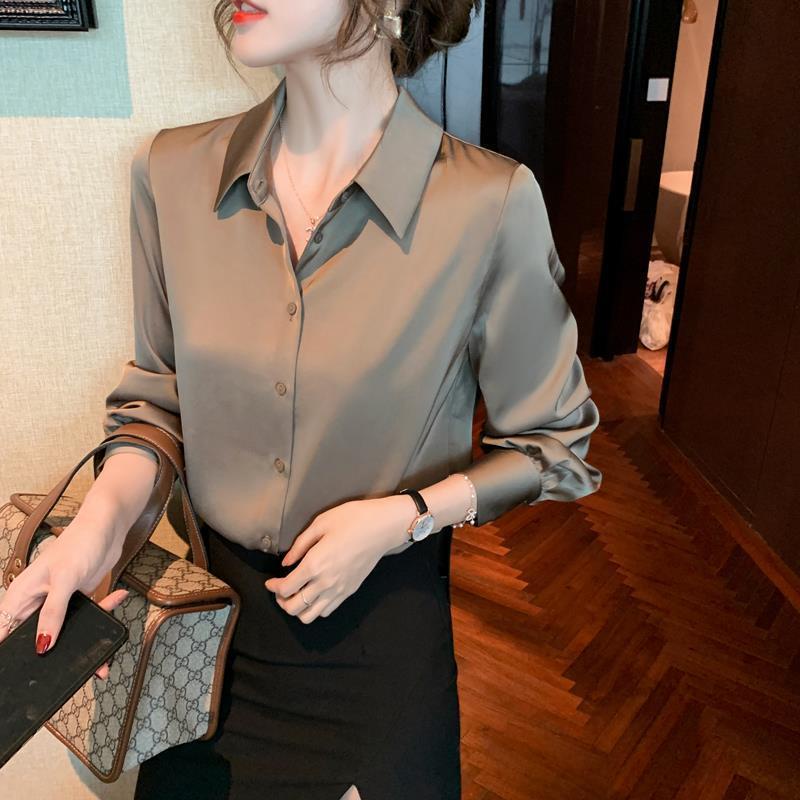 Áo Sơ Mi Công Sở Tay Dài Chất Liệu Satin Thiết Kế Mới Thời Trang Mùa Xuân Dành Cho Nữ