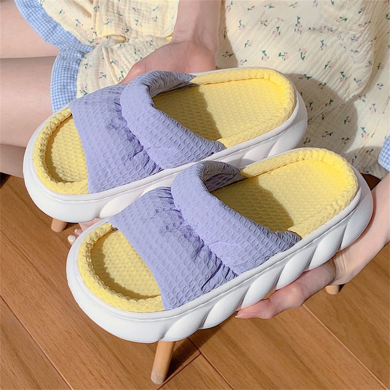 Oeteo Dép Đi Trong Nhà Đế Dày Bằng Vải Lanh Cotton Màu Sắc Phù Hợp Cho Nữ
