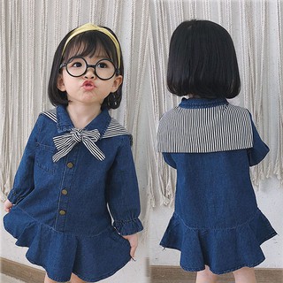 Đầm denim kẻ sọc dễ thương cho bé gái
