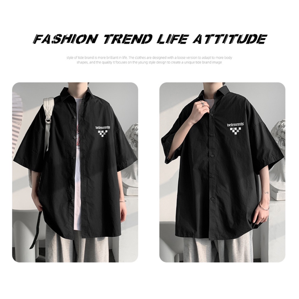 Áo sơ mi cộc tay unisex from rộng nam nữ , sơ mi nam nữ vải voan lụa mịn mát free size 40kg - 70kg in bàn cờ