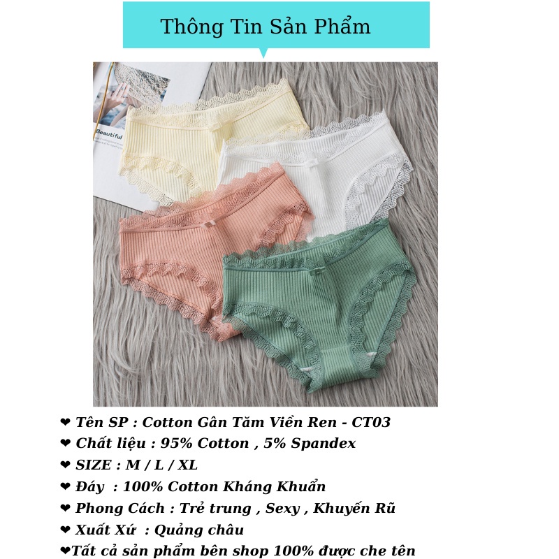 Quần Lót Nữ Hoamoco Chất Cotton Viền Ren Gân Tăm Kháng Khuẩn Hoạ Tiết Vền Ren Sexy Điệu Đà - CT03