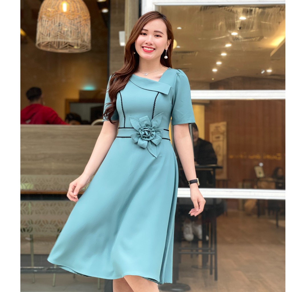 [Mã WASTMAY giảm 15% tối đa 30K đơn 150K] Đầm dáng xòe đai eo đính nơ cao cấp Emvy- K38 | BigBuy360 - bigbuy360.vn