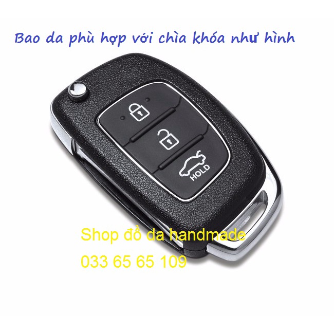 [Giá sỉ] Bao da chìa gập xe Hyundai I10, I20, I30, accent, tucson, santafe...bằng da bò (handmade), kèm tặng móc khóa