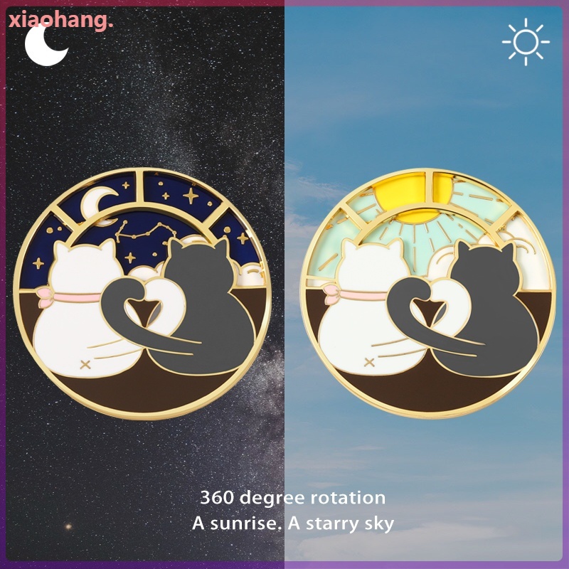 Ghim Cài Áo Tráng Men Hình Chú Mèo Và Bầu Trời Đầy Sao Có Thể Xoay Được Thích Hợp Làm Quà Tặng Cho Bạn Bè