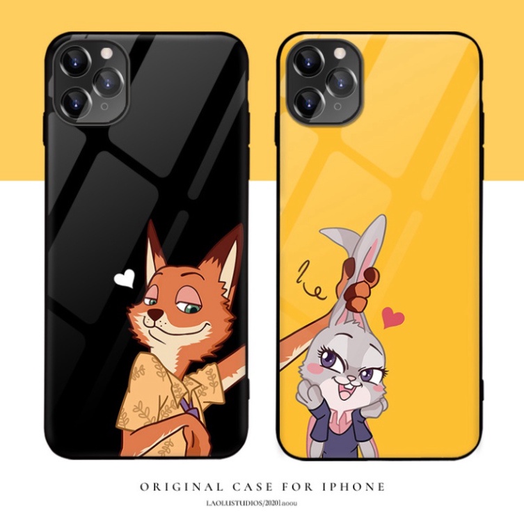 Ốp lưng iphone 6, 7, 8 Plus, X, XS, XR, XSMAX, 11, 11PRO, 11 PROMAX, 12, 13 PROMAX THỎ VÀ CÁO BẰNG KÍNH PKVN