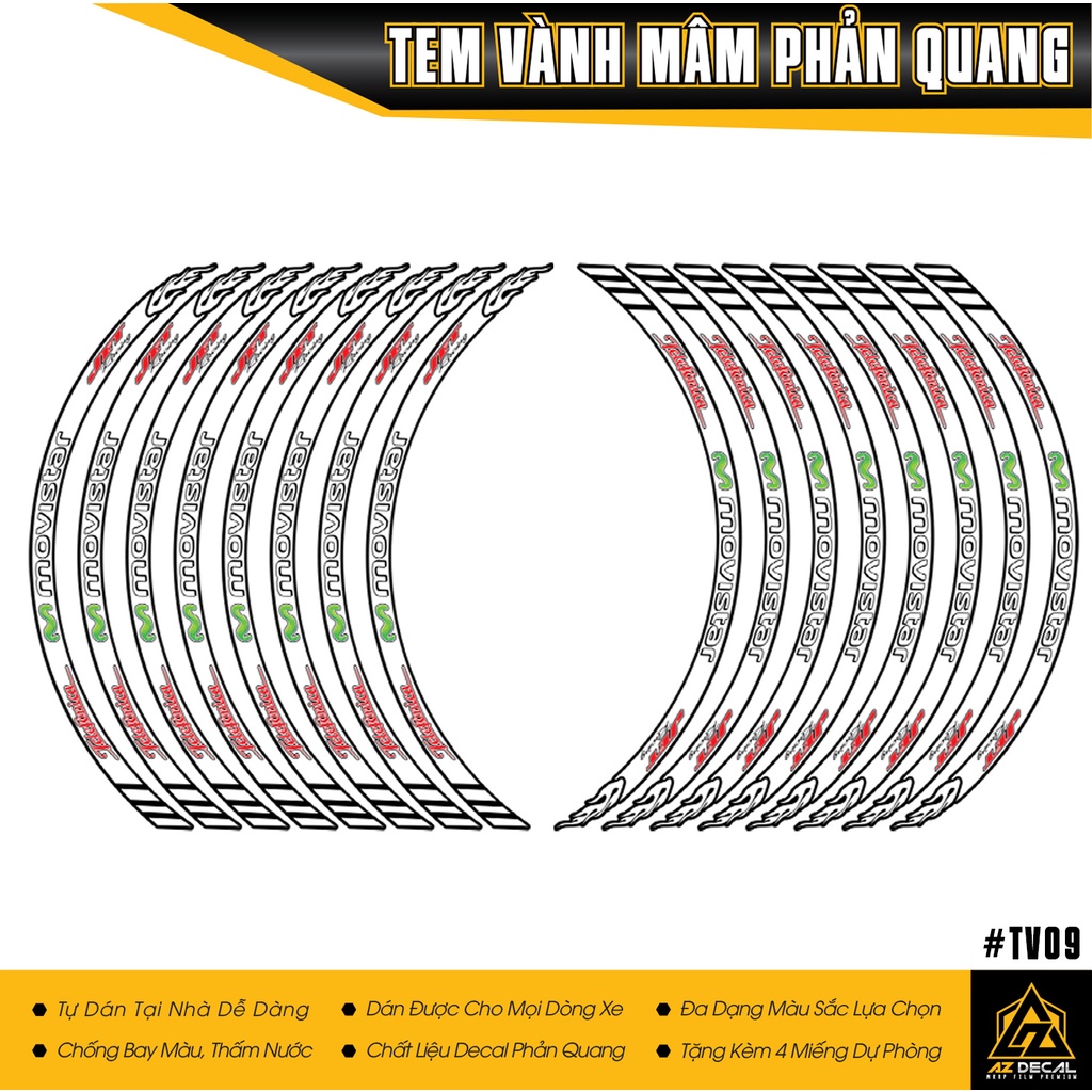 Tem Vành Phản Quang Chính Hãng Movistar | TV09 | Decal Dán Xe Máy, Xe Điện, Xe Mô Tô