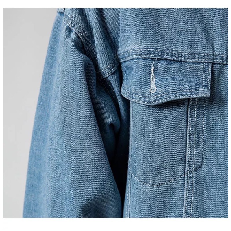 áo khoác jeans bò Nam in lưng T-A-N from rộng Hàn Quốc AKJI02 màu xanh