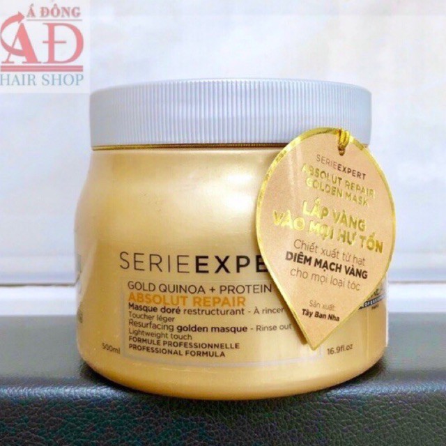 HẤP DẦU NHŨ VÀNG PHỤC HỒI TÓC HƯ TỔN L'ORÉAL SERIE EXPERT GOLD QUINOA + PROTEIN ABSOLUT REPAIR GOLDEN MASQUE 500ml