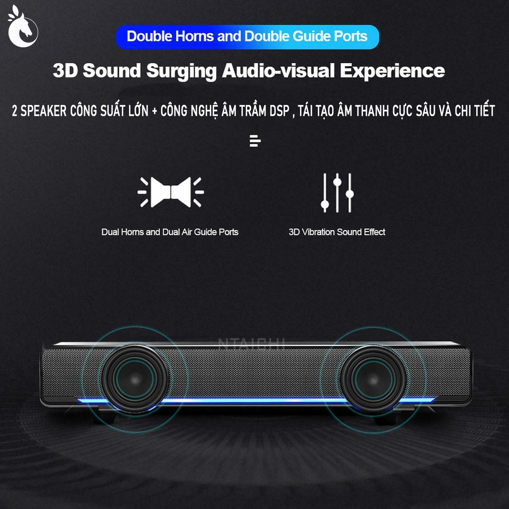 Loa Soundbar Stereo SADA V-196 ( Phiên bản Bluetooth ) Siêu trầm Sử dụng cho Máy tính, Thiết bị di động