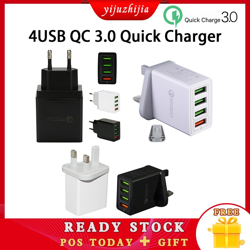 Adapter chuyển đổi sạc nhanh 4USB QC 3.0 EU/US/UK 30W