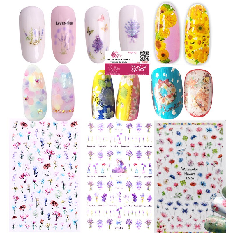 Nail Sticker Hoa Lá và Chữ Đẹp Dán Móng Tay Mới Nhất 2021 - Lẻ 1 Tấm