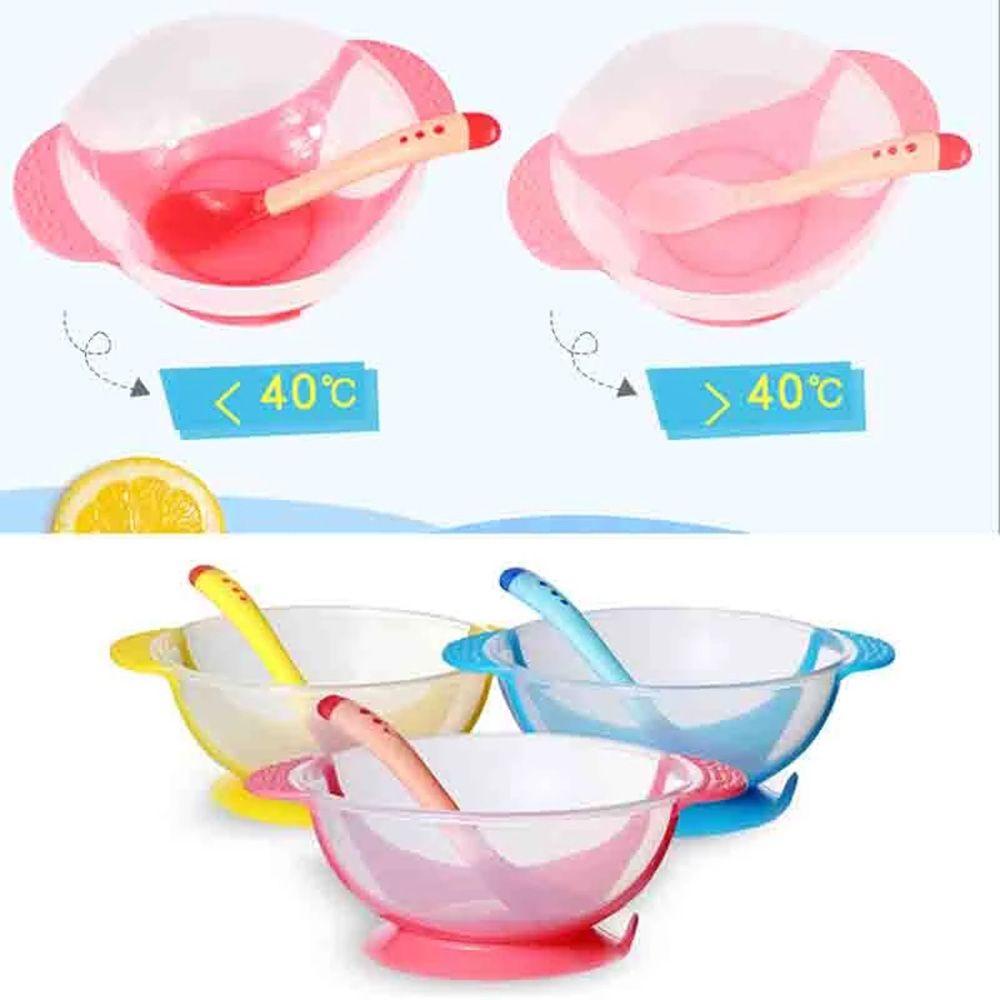 LAYOR1 Bộ Bát Ăn Dặm Cảm Biến Nhiệt Kèm Muỗng Tiện Dụng Cho Bé