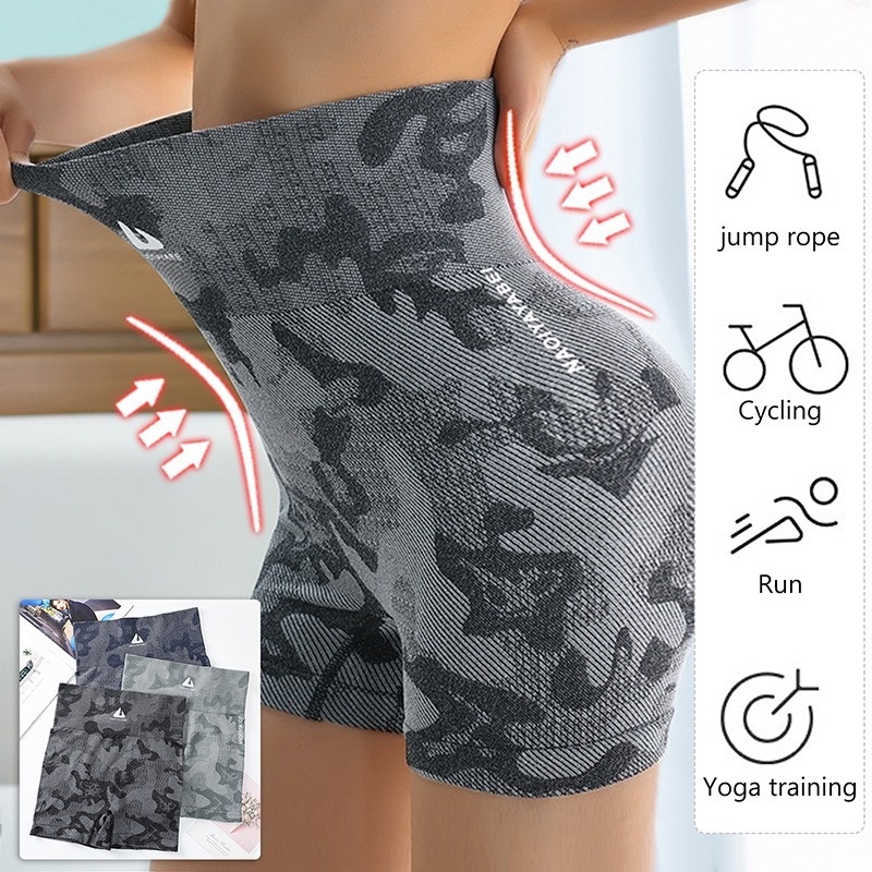 Quần ngắn đi xe đạp Eo Cao Không Đường May Họa Tiết Rằn Ri Thời Trang Tập Yoga/Đi Xe Đạp
