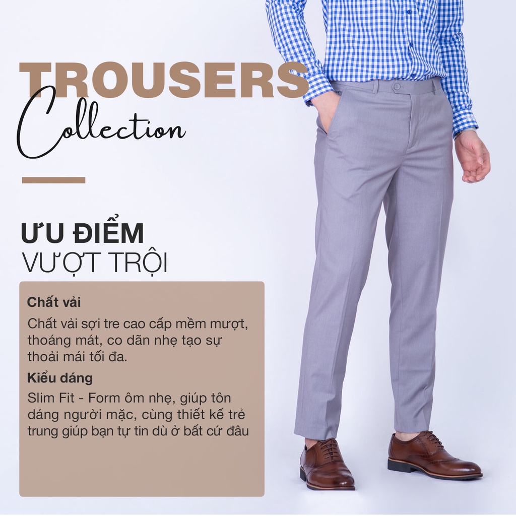 Quần Tây công sở Sợi Tre SANTINO cao cấp, màu ghi form ôm nhẹ, thoáng mát chống nhăn, kháng khuẩn và tia UV - Q065