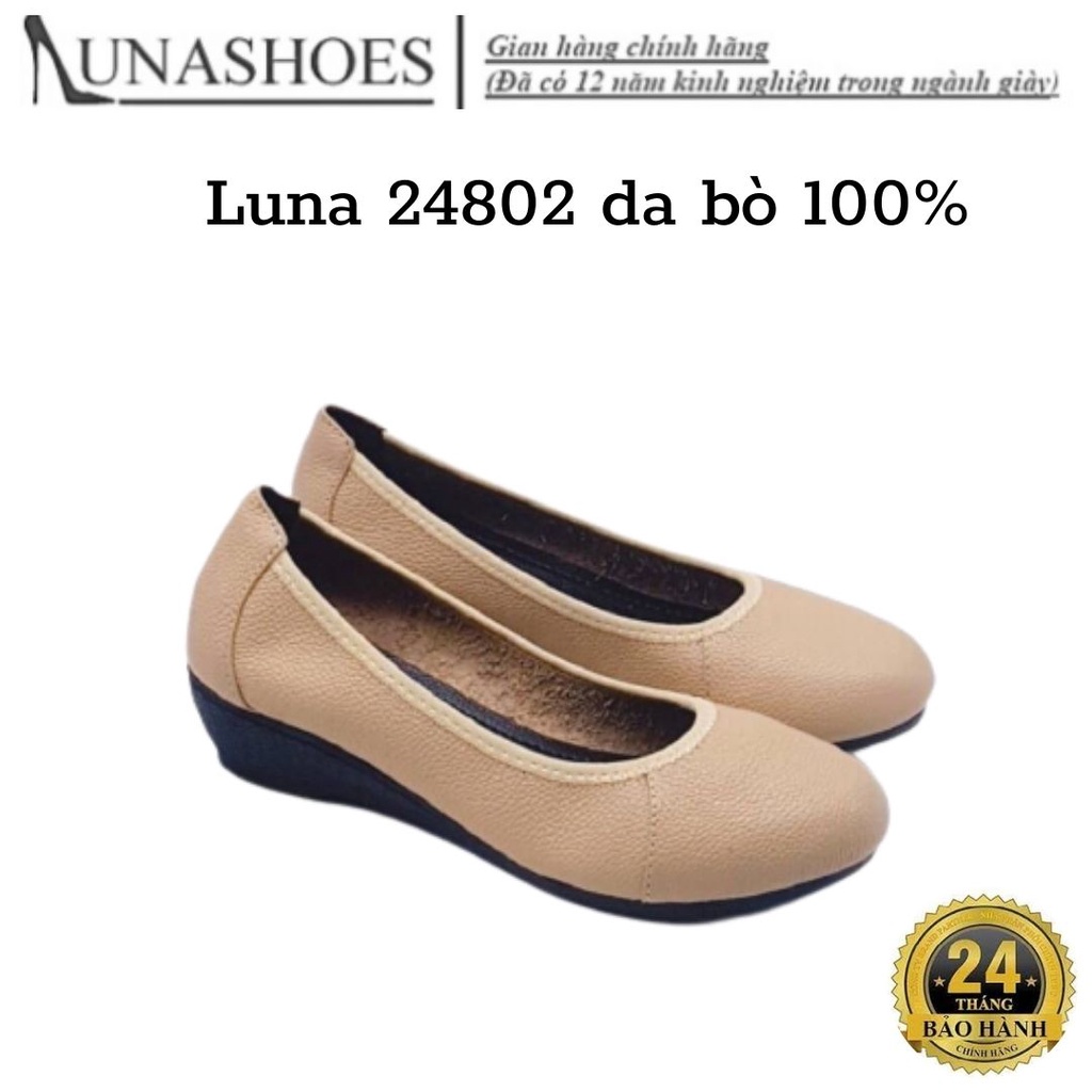 Giày bệt đế xuồng búp bê nữ 3p Lunashoes (24802) mũi tròn da thật cao cấp dễ đi kiểu Hàn quốc nhiều màu