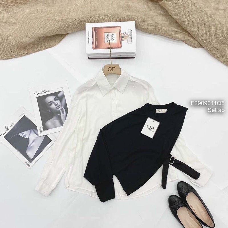 Áo sơ mi một túi thêu tay dài + vạt khăn 1023 thaotranshop90