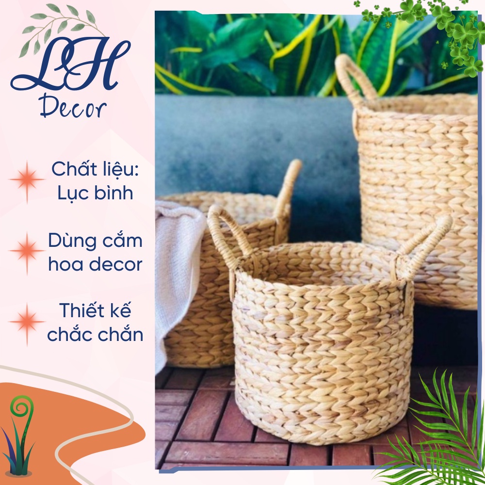 Giỏ lục bình ⚡ TOP BÁN CHẠY ⚡ Giỏ đựng đồ, cắm hoa decor chất liệu lục bình, form cứng cáp