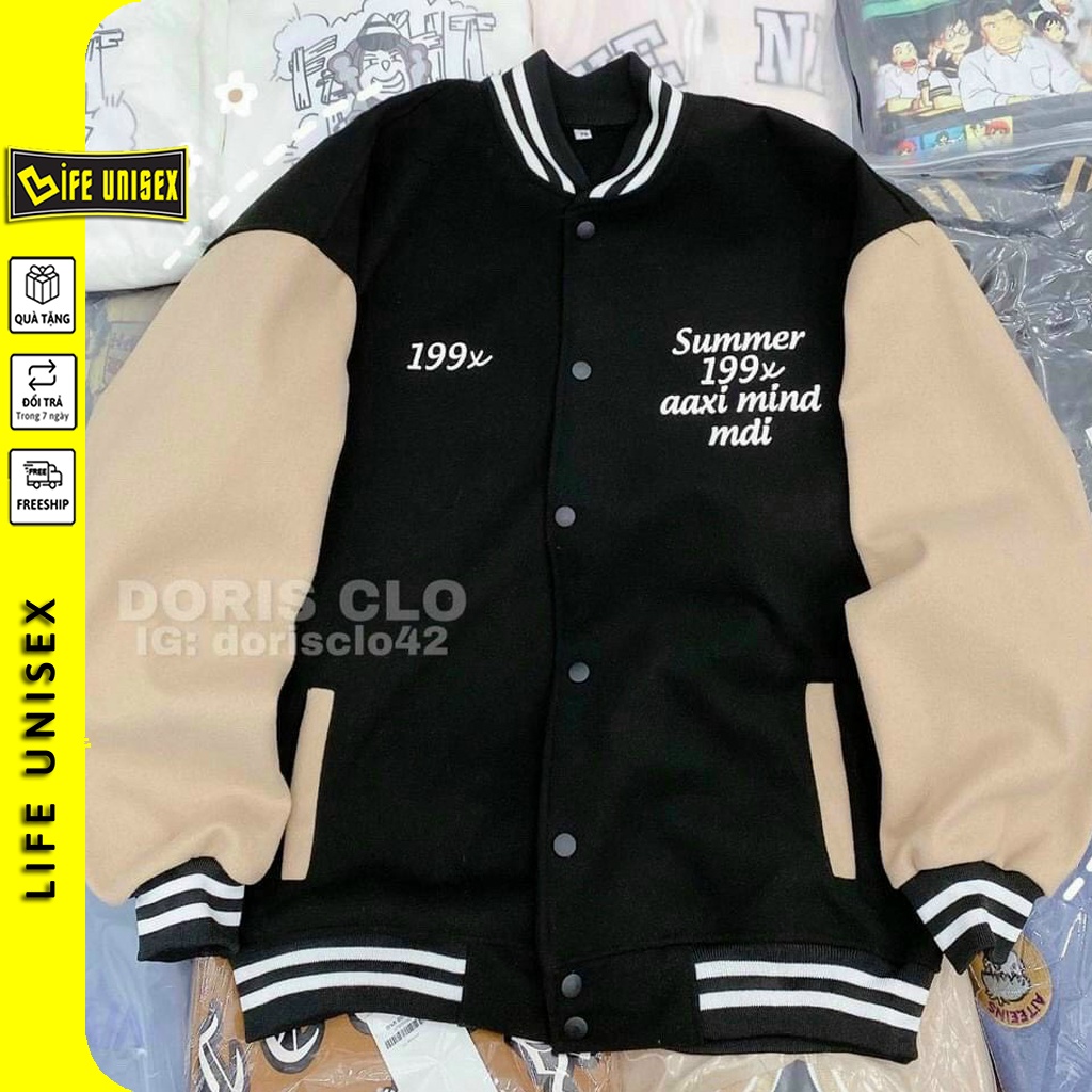 Áo Khoác Bomber Nỉ 199X Nam Nữ Ulzzang Unisex Có Nút, Áo Khoác Nỉ Form Rộng LIFE UNISEX