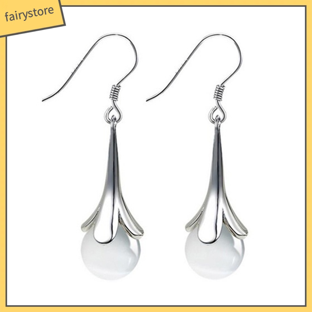 Đôi Khuyên Tai Đính Đá Opal Giả Dáng Dài Phong Cách Thanh Lịch Cho Phụ Nữ