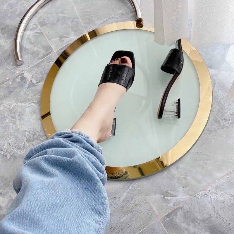 Guốc nữ quai bản to da rắn gót trong 3cm cao cấp M91
