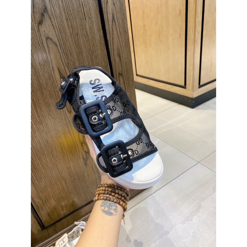 Giày Sandal thể thao thời trang Ulzzang hàng Quảng Châu cao cấp đế bánh mì màu trắng, quai họa tiết